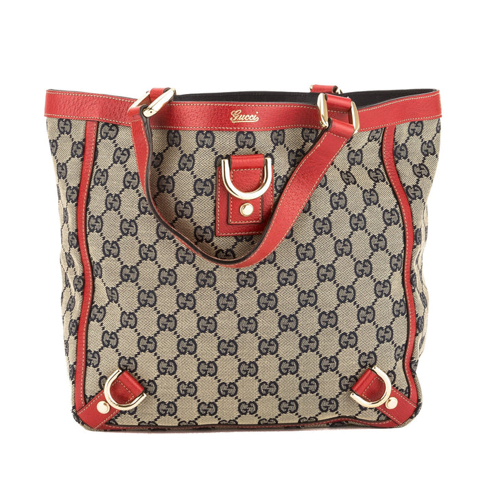 G*G Red Leather GG Monogram Canvas Abbey D-Ring Tote (Pre Owned)