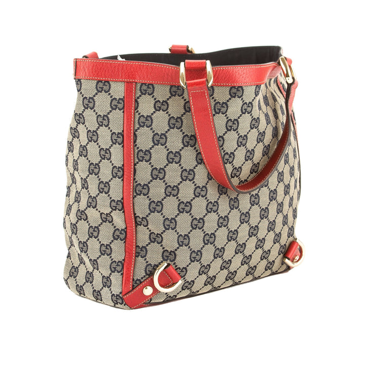 G*G Red Leather GG Monogram Canvas Abbey D-Ring Tote (Pre Owned)