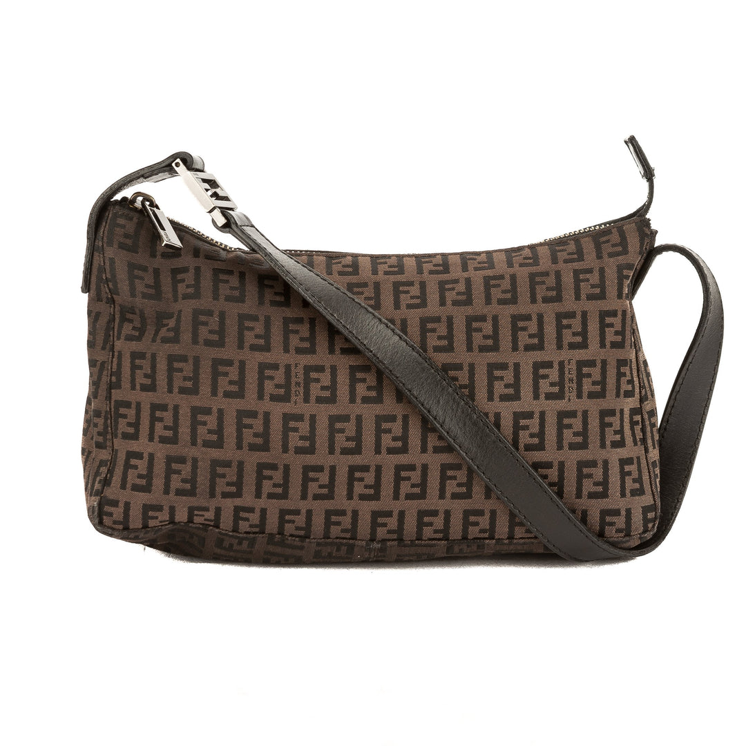 Fendi Dark Brown Leather Zucca Canvas Tote Bag (Pre Owned)