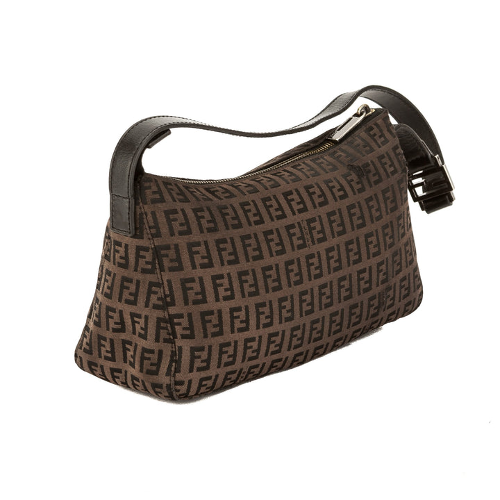Fendi Dark Brown Leather Zucca Canvas Tote Bag (Pre Owned)