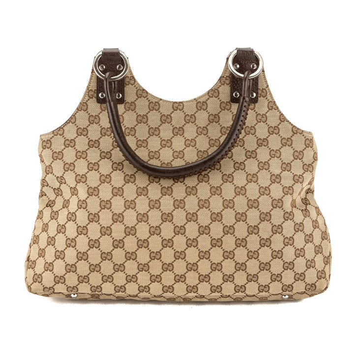 G*G Brown Leather GG Monogram Tote Bag (Pre Owned)