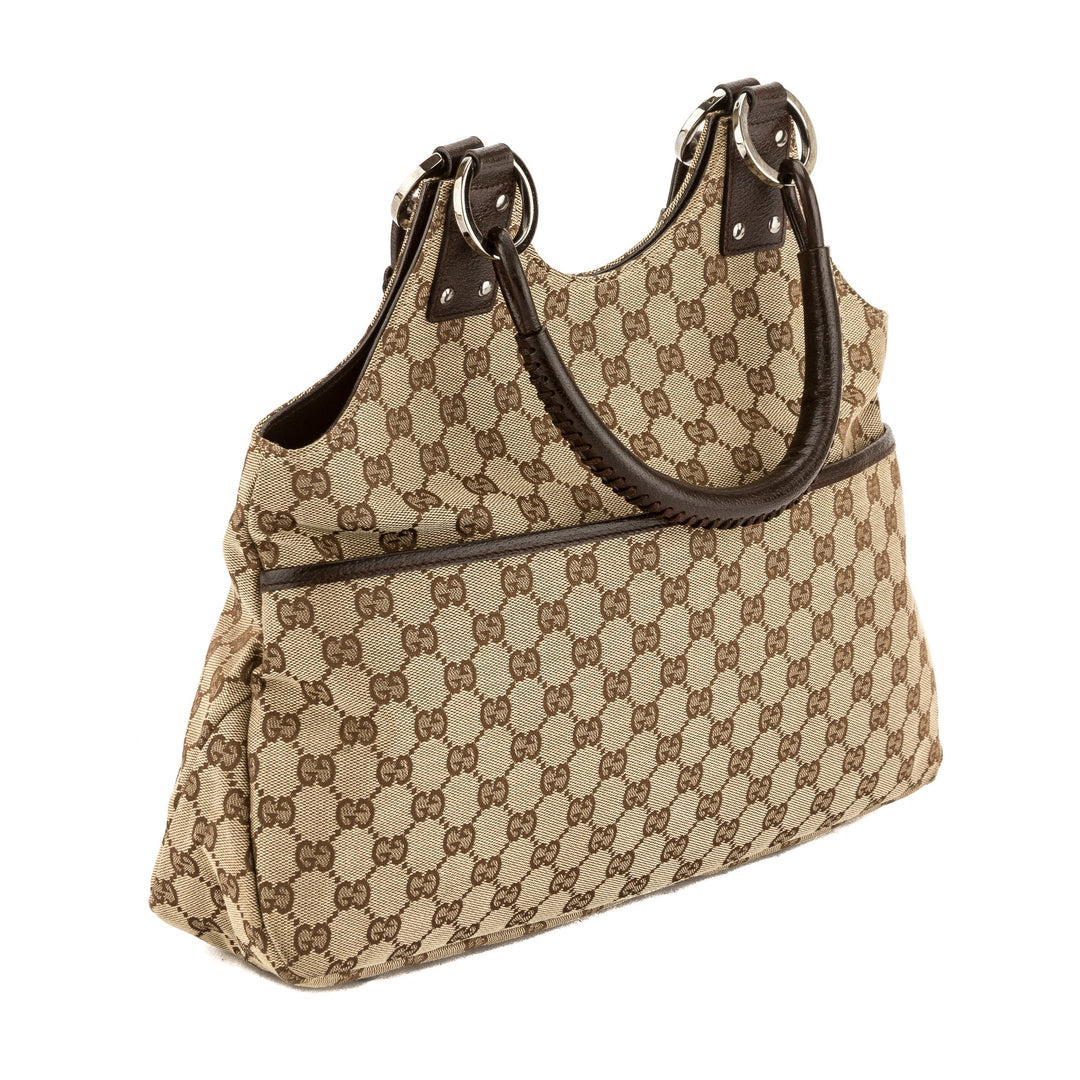 G*G Brown Leather GG Monogram Tote Bag (Pre Owned)