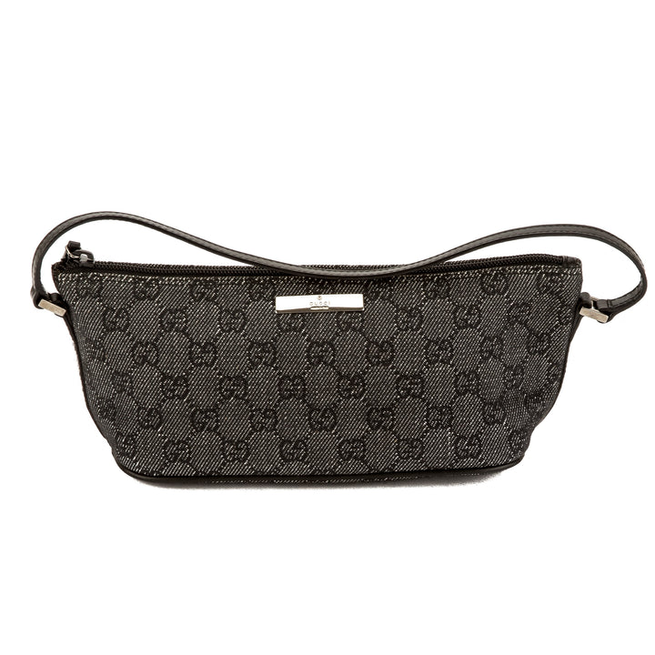 G*G Black Leather GG Monogram Canvas Pochette Cosmetic Tote Bag (Pre Owned)
