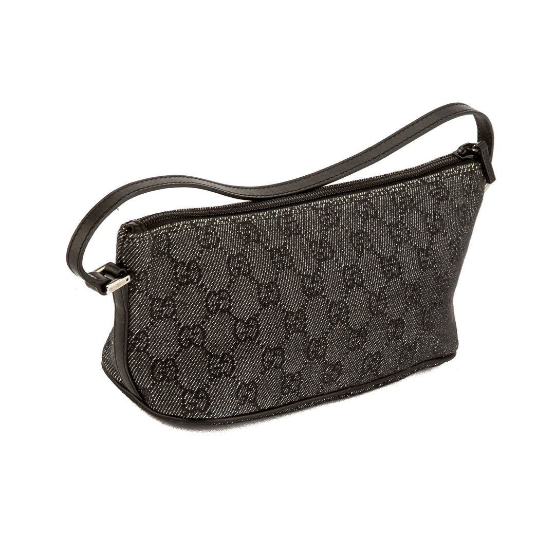 G*G Black Leather GG Monogram Canvas Pochette Cosmetic Tote Bag (Pre Owned)