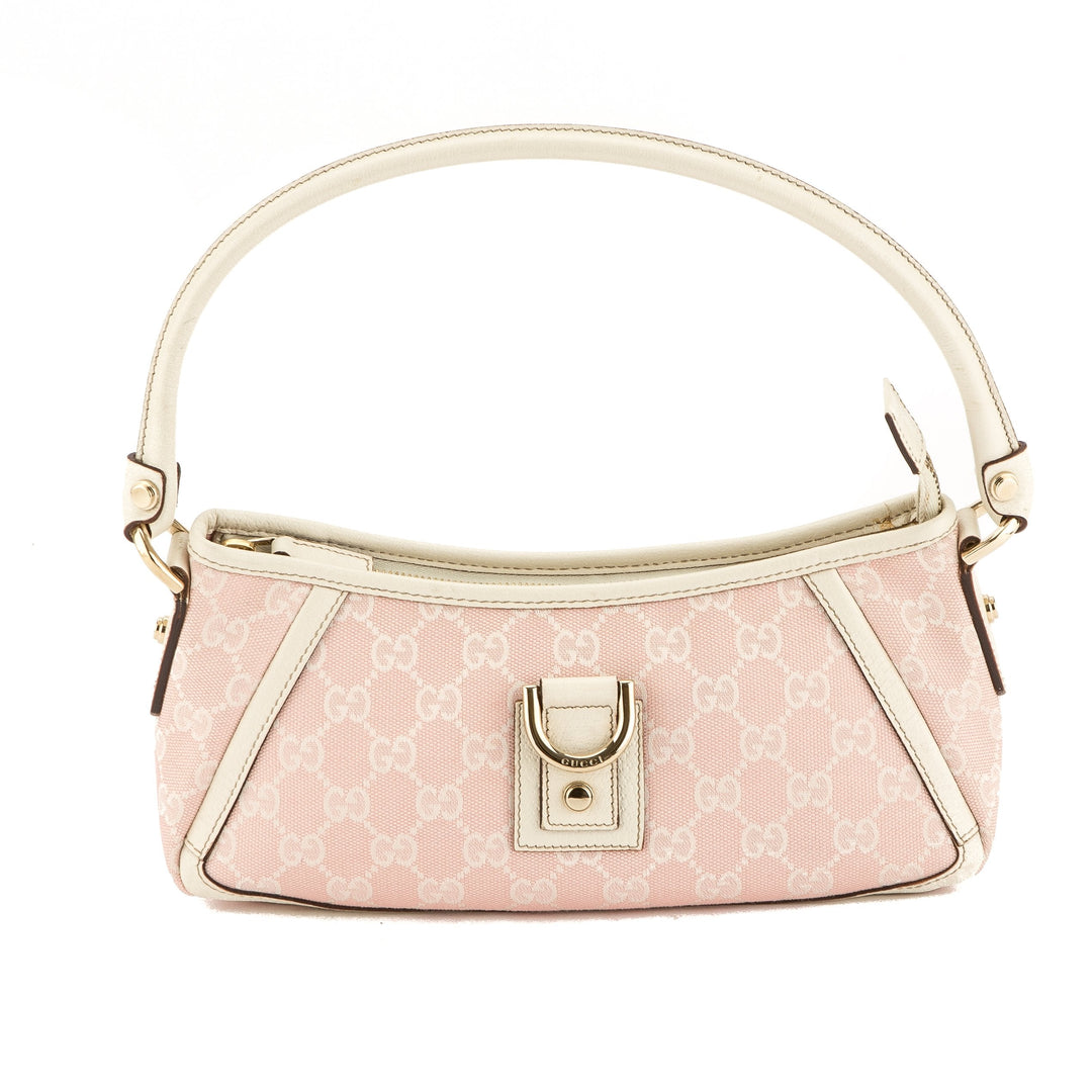 G*G White Leather Pink GG Monogram Canvas D-Ring Tote (Pre Owned)