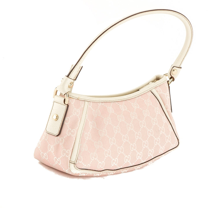 G*G White Leather Pink GG Monogram Canvas D-Ring Tote (Pre Owned)