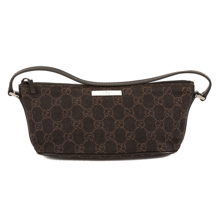 G*G Dark Brown Leather GG Monogram Canvas Pochette Cosmetic Tote Bag (Pre Owned)