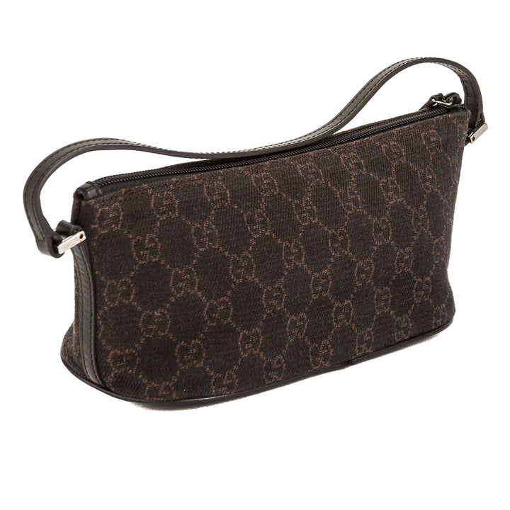 G*G Dark Brown Leather GG Monogram Canvas Pochette Cosmetic Tote Bag (Pre Owned)