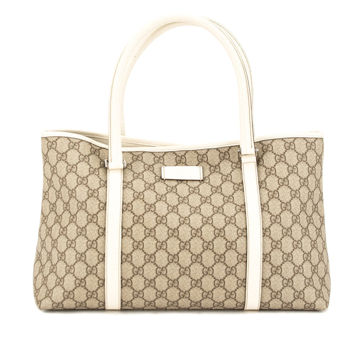 G*G Creme Leather GG Monogram Canvas Shopping Tote Bag (Pre Owned)