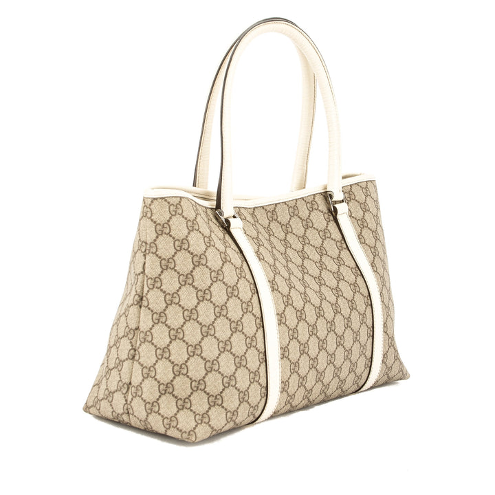 G*G Creme Leather GG Monogram Canvas Shopping Tote Bag (Pre Owned)