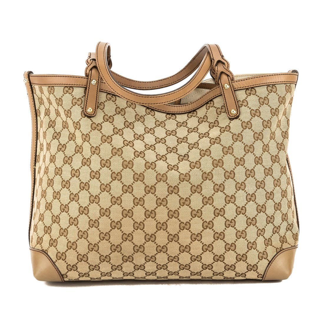 G*G Beige Leather GG Monogram Canvas Tote Bag (Pre Owned)