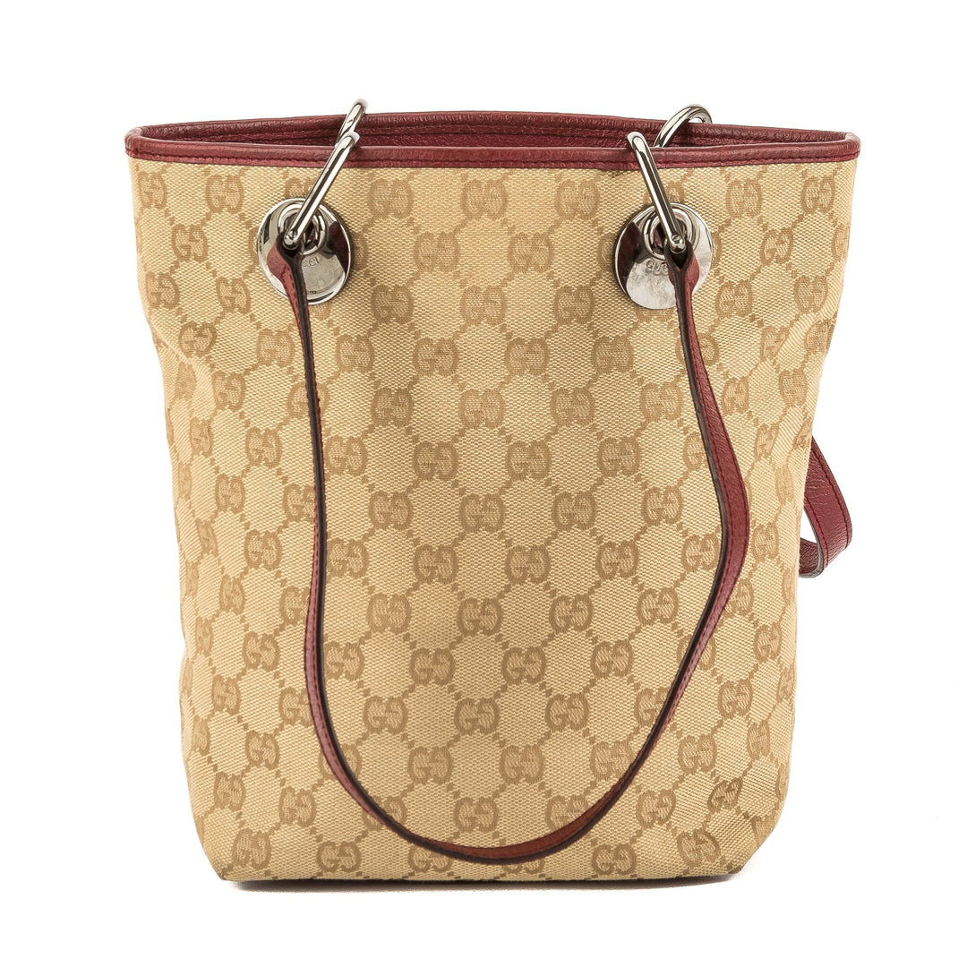 G*G Dark Red Leather GG Monogram Canvas Tote Bag (Pre Owned)