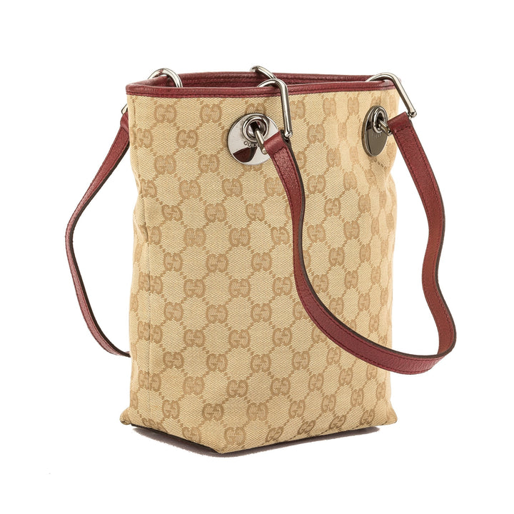 G*G Dark Red Leather GG Monogram Canvas Tote Bag (Pre Owned)