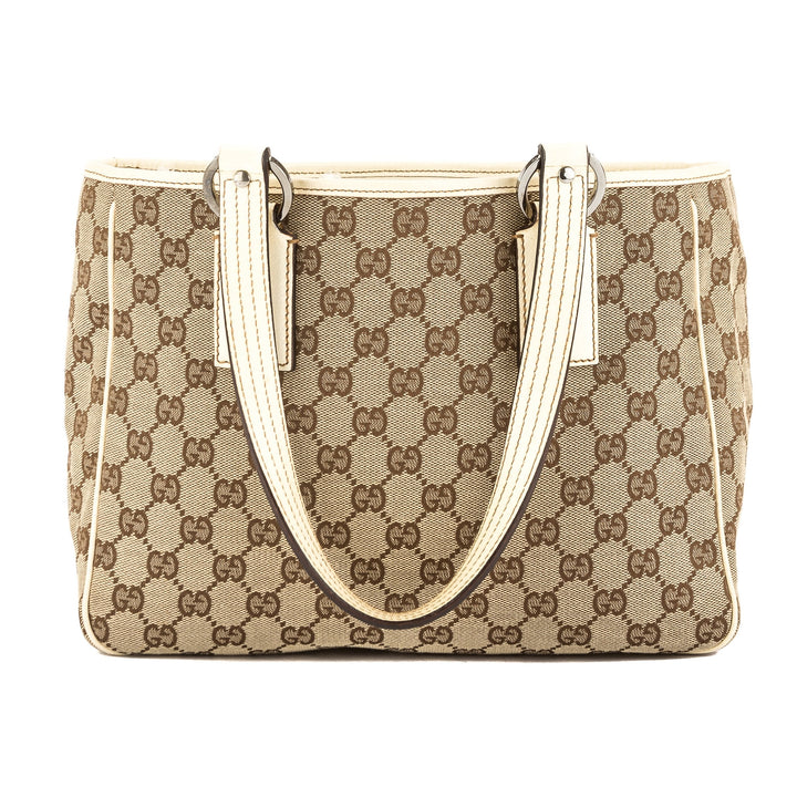 G*G Creme Leather GG Monogram Canvas Tote Bag (Pre Owned)