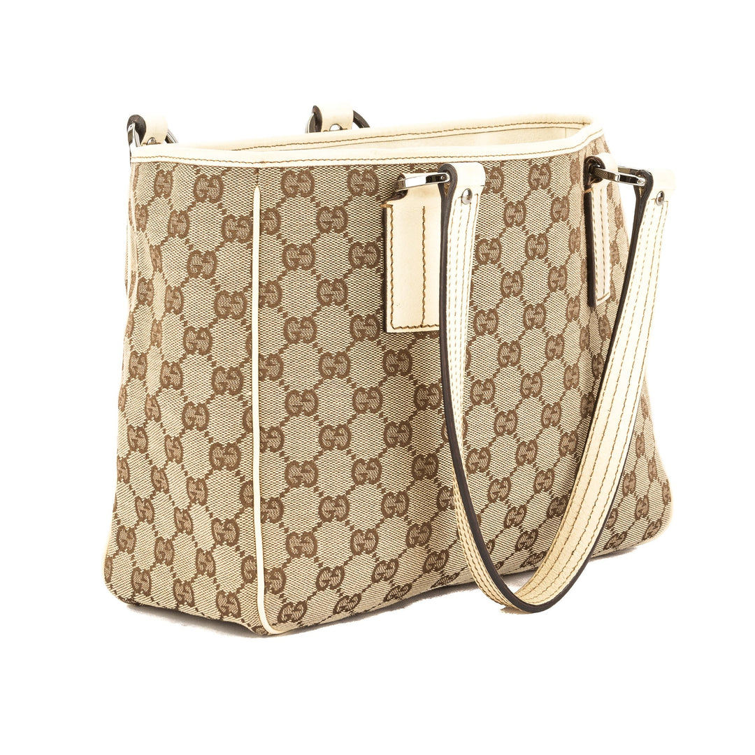 G*G Creme Leather GG Monogram Canvas Tote Bag (Pre Owned)