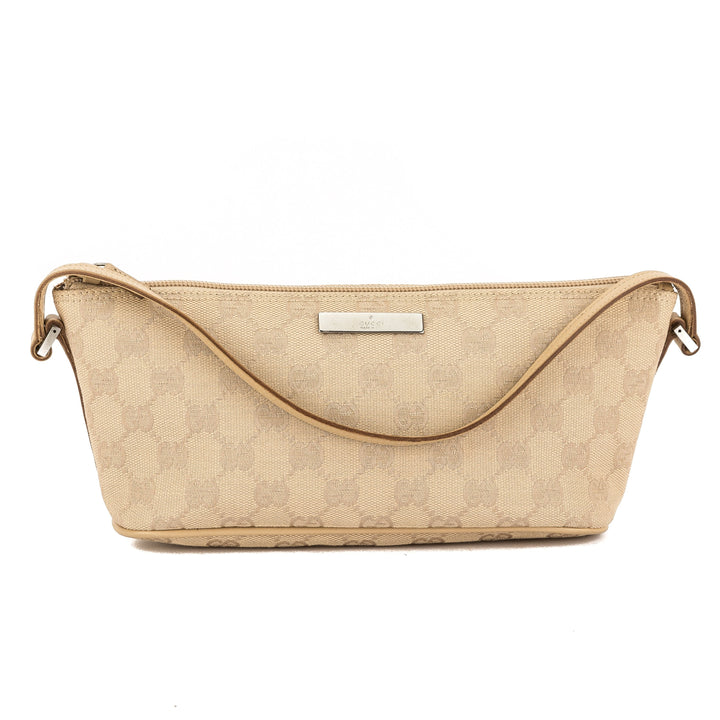 G*G Nude Leather GG Monogram Canvas Pochette Cosmetic Tote Bag (Pre Owned)