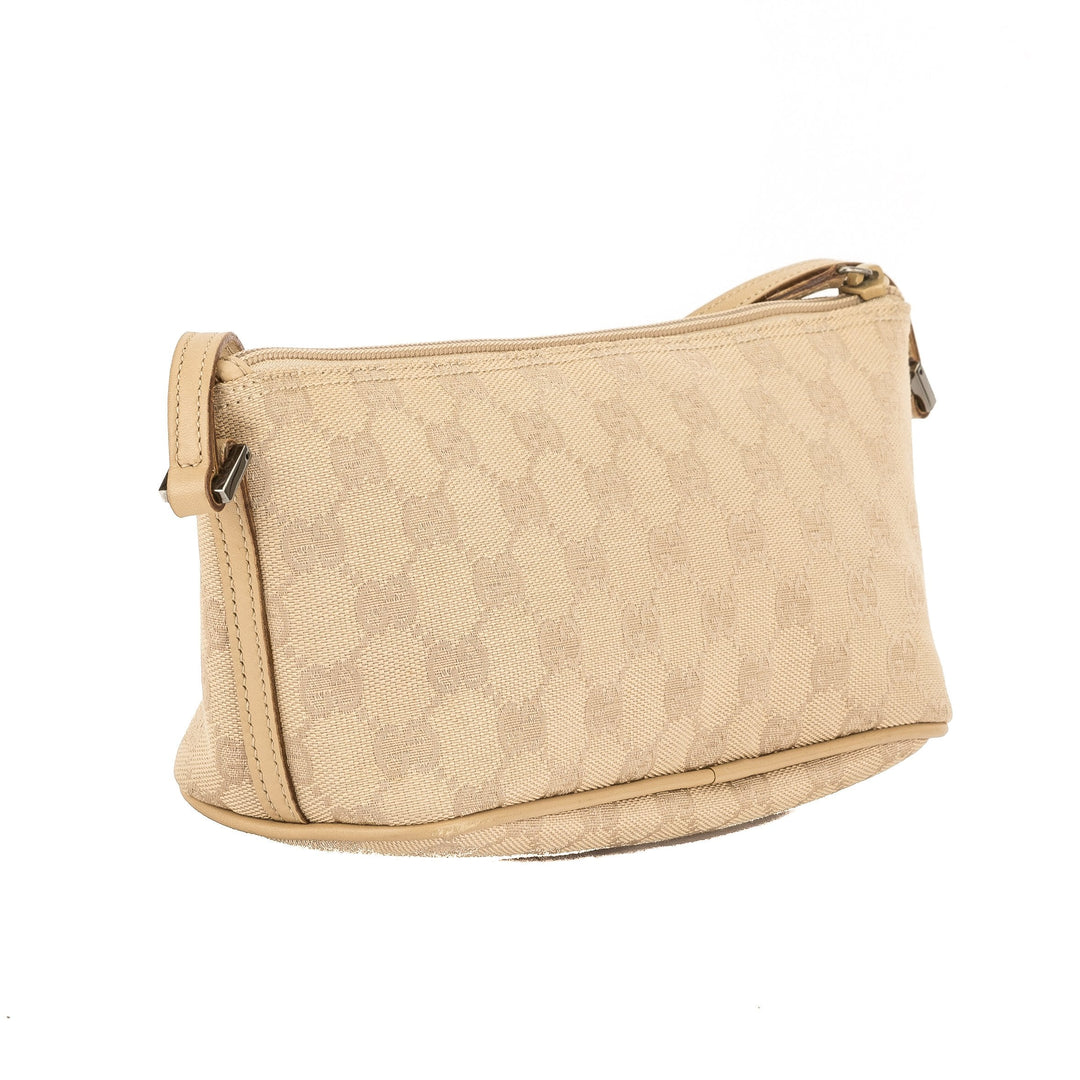 G*G Nude Leather GG Monogram Canvas Pochette Cosmetic Tote Bag (Pre Owned)
