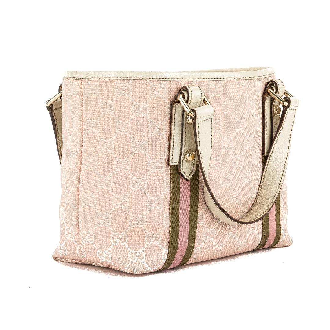 G*G White/Pink GG Monogram Canvas Small Jolicoeur Tote Bag (Pre Owned)