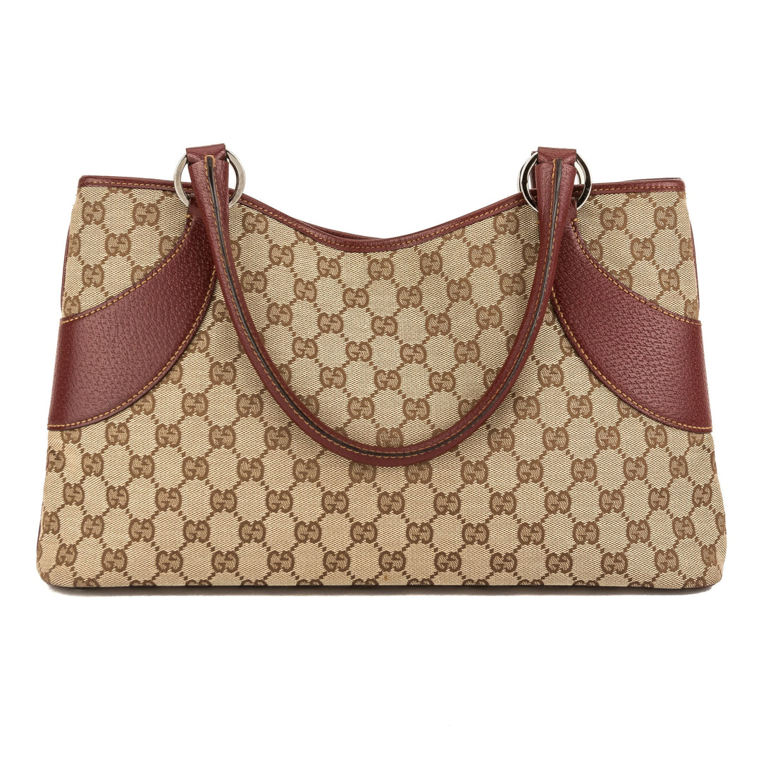 G*G Burgundy Leather GG Monogram Canvas Tote Bag (Pre Owned)