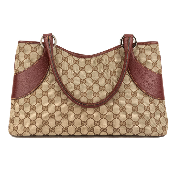 G*G Burgundy Leather GG Monogram Canvas Tote Bag (Pre Owned)