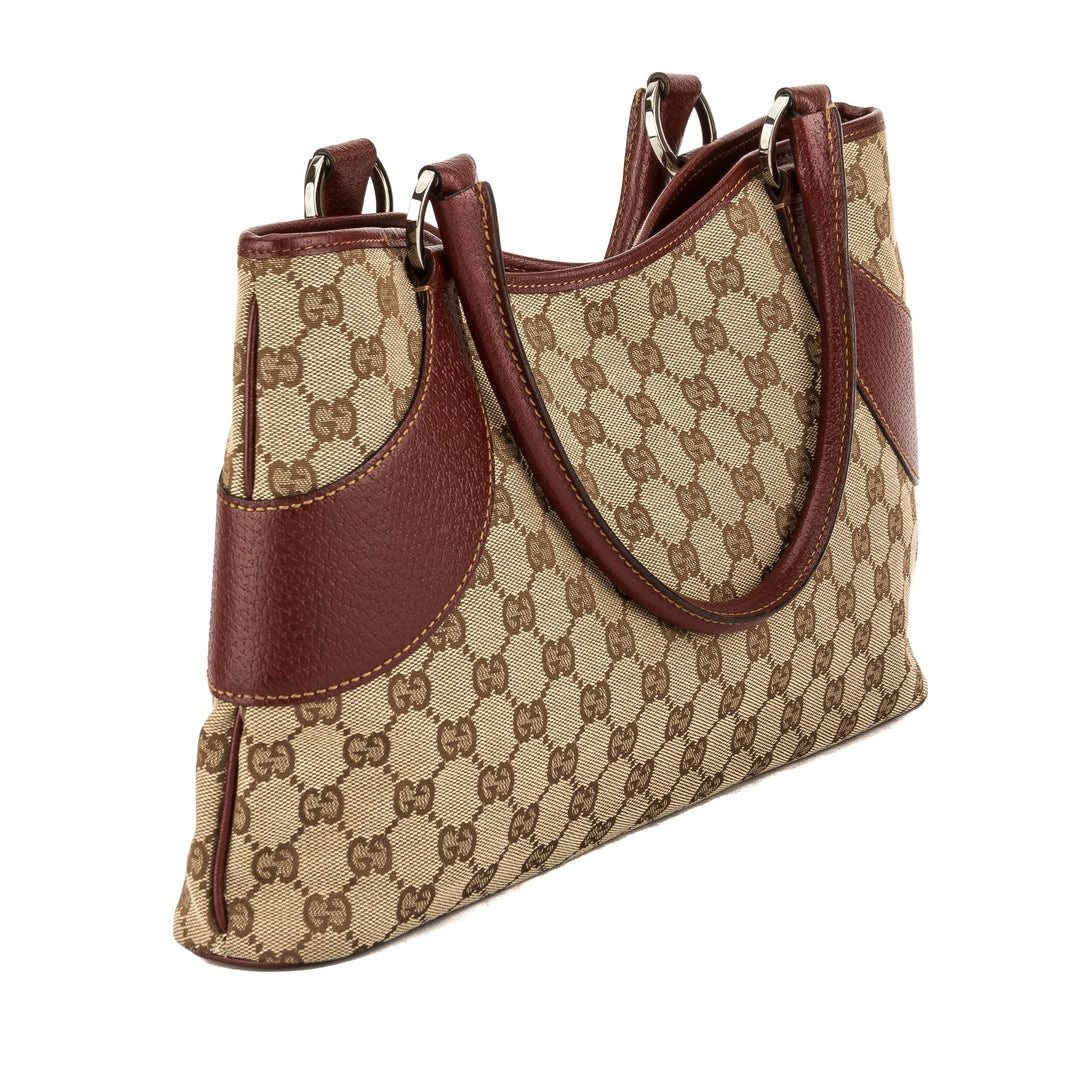 G*G Burgundy Leather GG Monogram Canvas Tote Bag (Pre Owned)