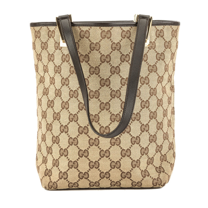 G*G Dark Brown Leather GG Jacquard Canvas G*Gsima Tote Bag (Pre Owned)