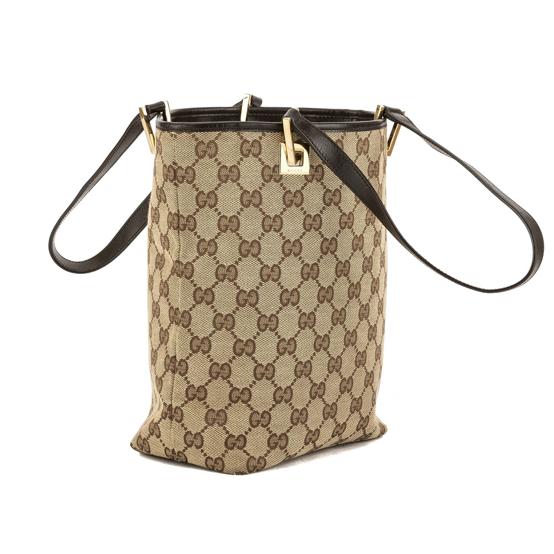 G*G Dark Brown Leather GG Jacquard Canvas G*Gsima Tote Bag (Pre Owned)