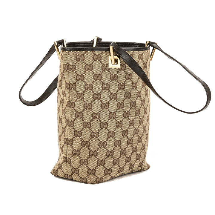 G*G Dark Brown Leather GG Jacquard Canvas G*Gsima Tote Bag (Pre Owned)