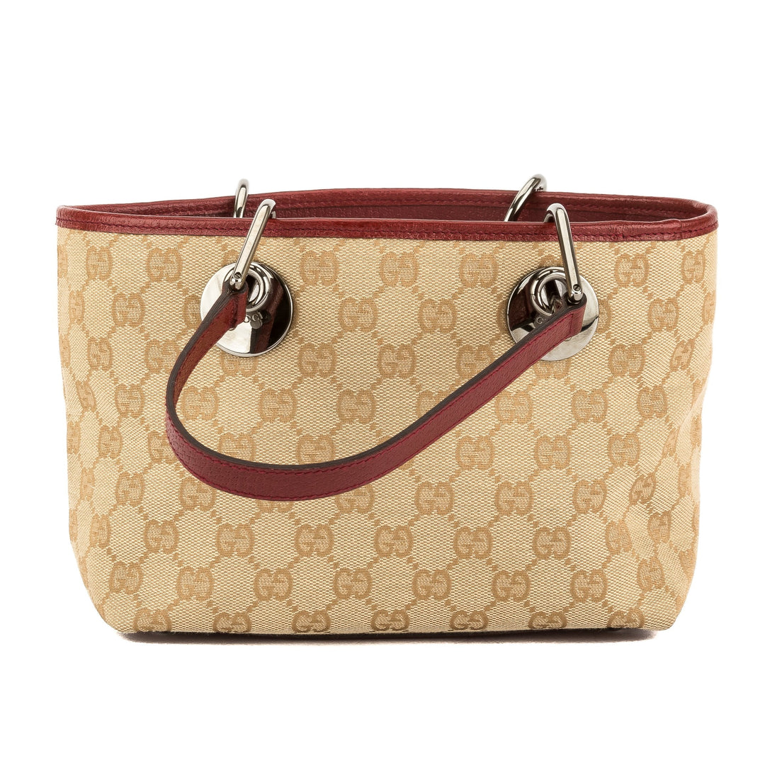 G*G Dark Red Leather GG Monogram Canvas Tote Bag (Pre Owned)