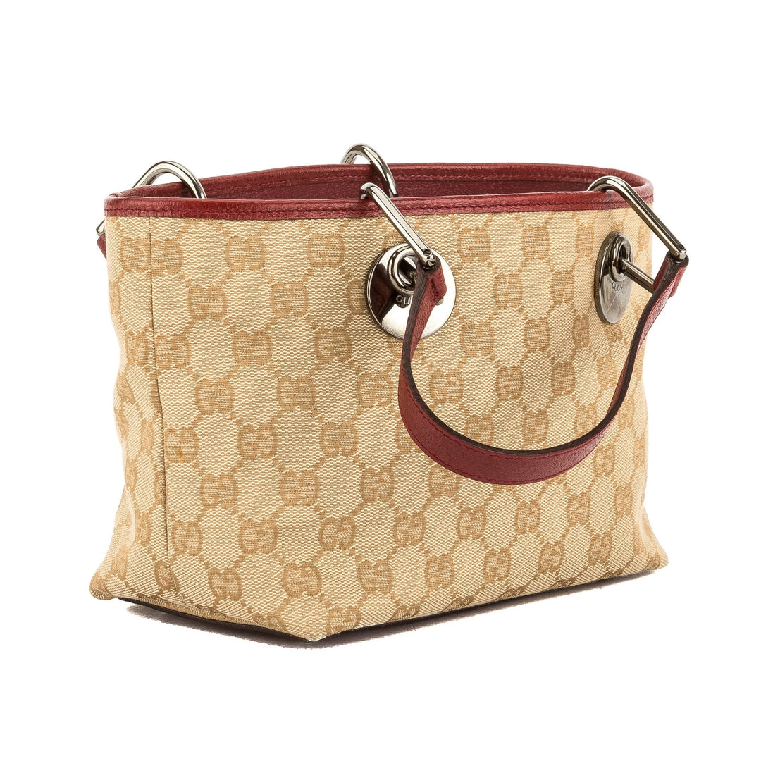 G*G Dark Red Leather GG Monogram Canvas Tote Bag (Pre Owned)