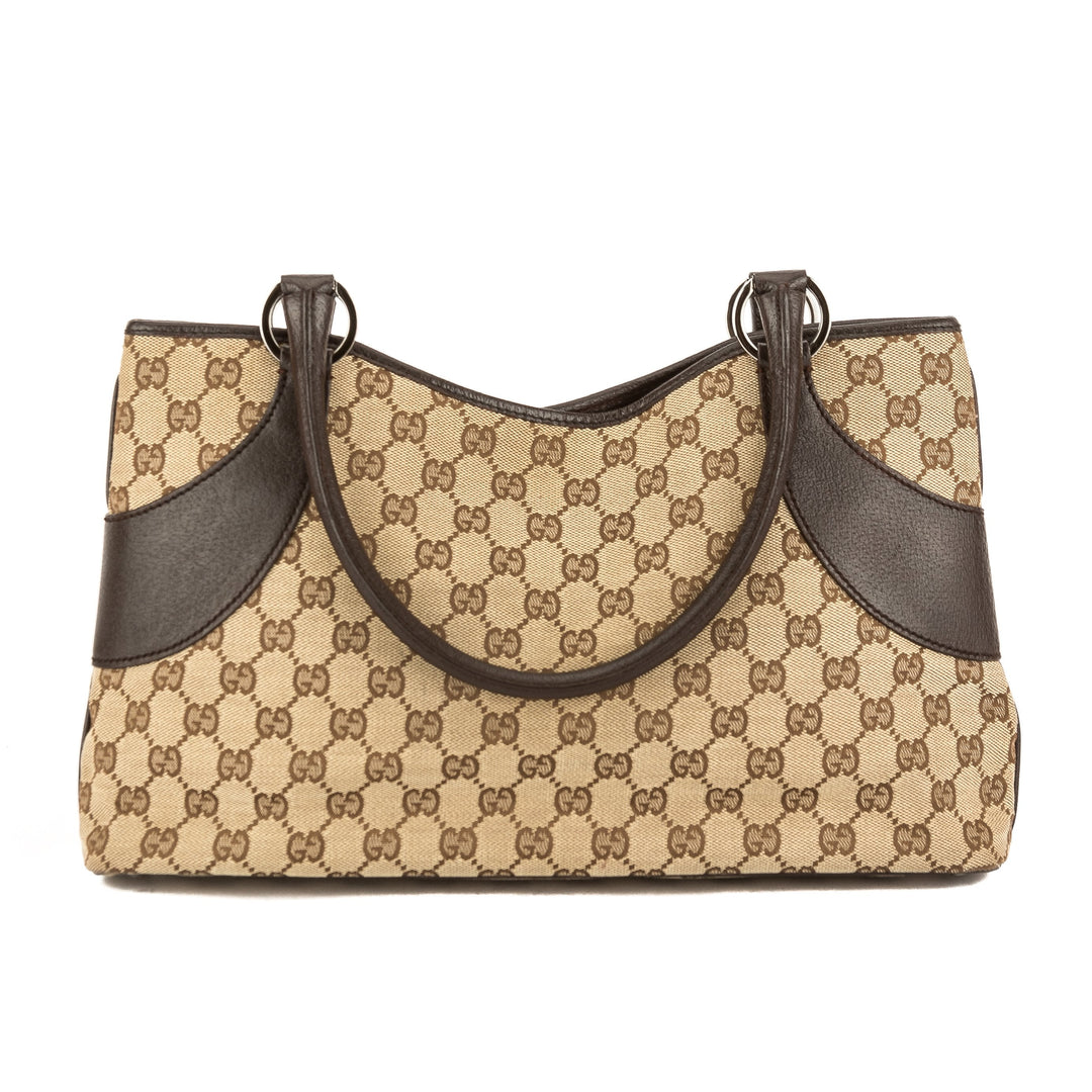 G*G Brown Leather GG Monogram Canvas Tote Bag (Pre Owned)