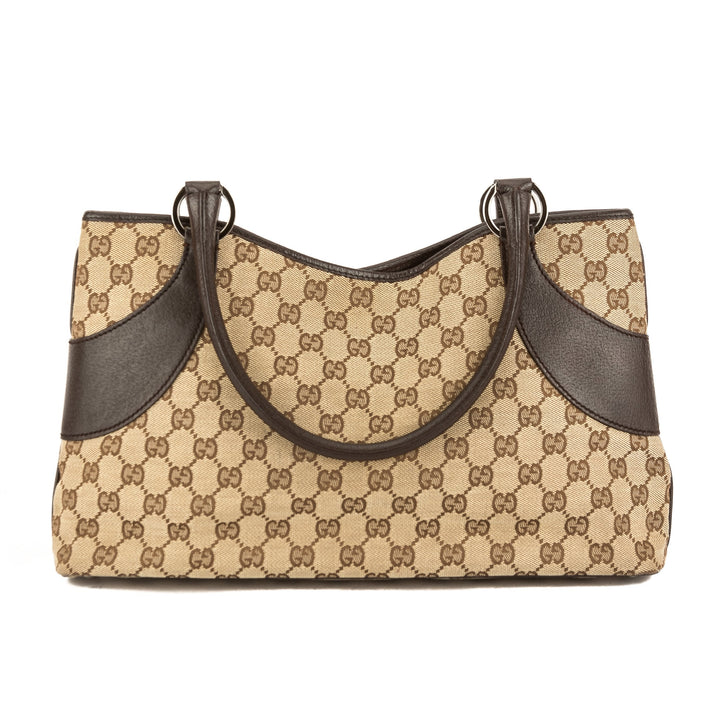 G*G Brown Leather GG Monogram Canvas Tote Bag (Pre Owned)