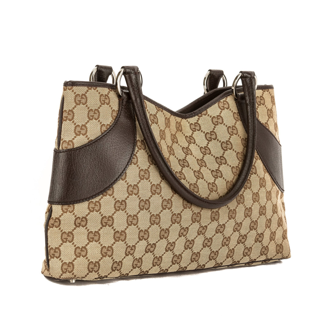 G*G Brown Leather GG Monogram Canvas Tote Bag (Pre Owned)