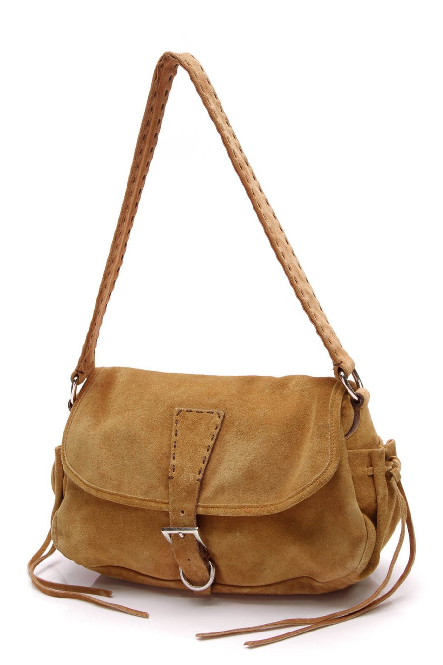 Scamosicato Flap Shoulder Bag - Brown Suede