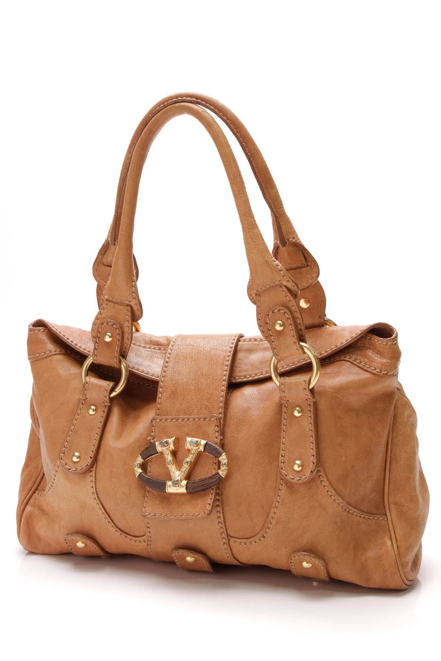 Jeweled Catch Satchel Bag - Brown