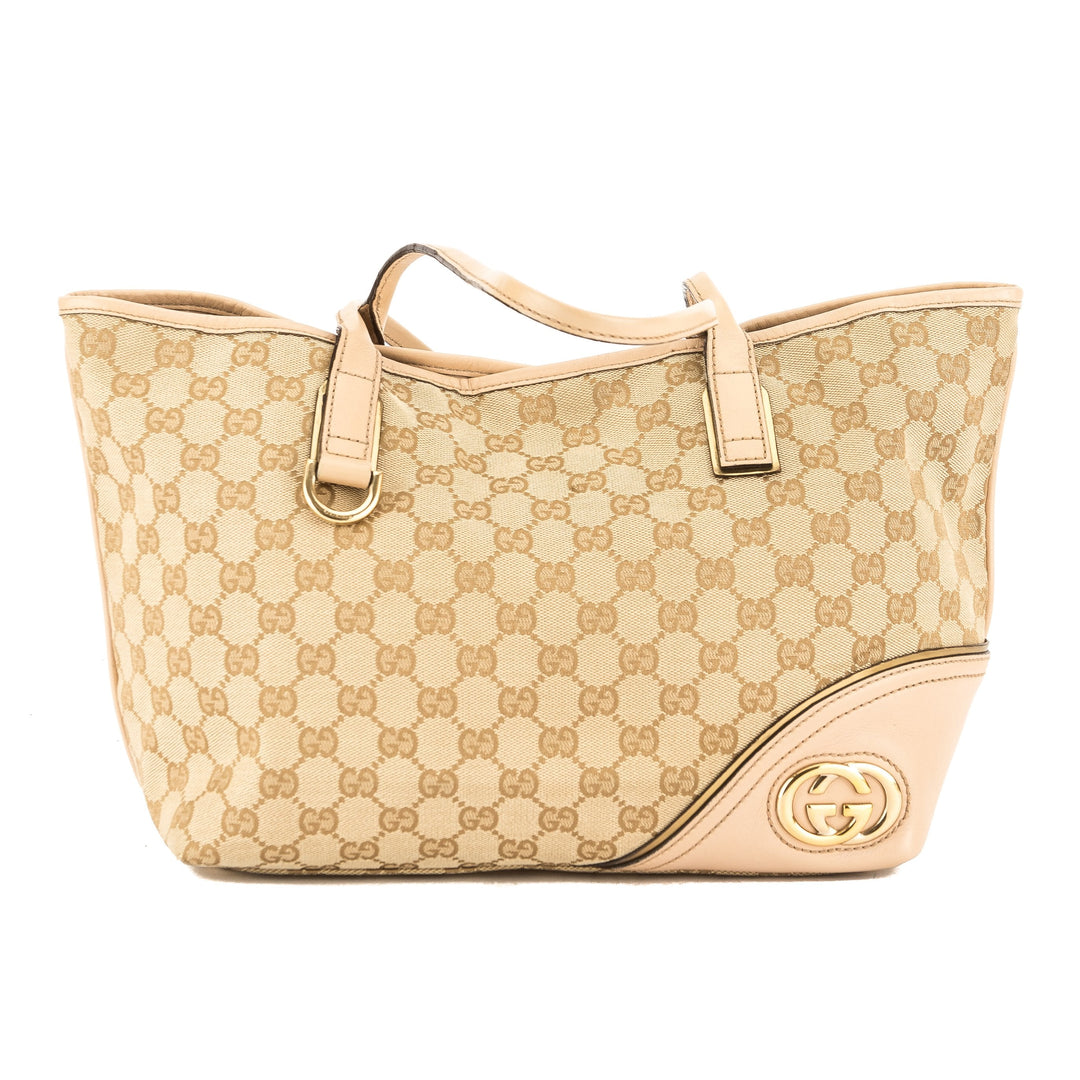 G*G Beige Leather GG Jacquard Canvas G*Gsima Britt Tote (Pre Owned)