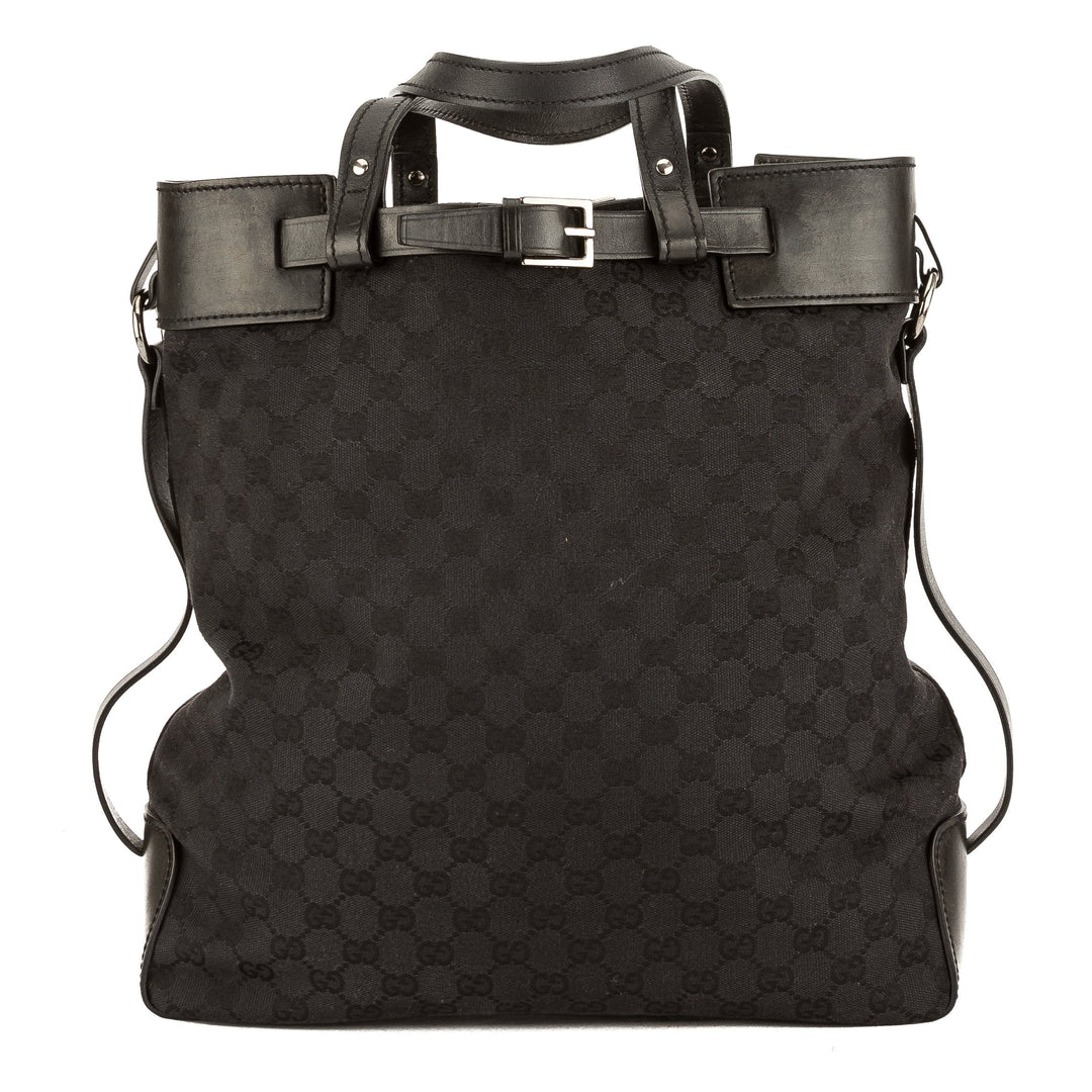 G*G Brown Leather GG Monogram Canvas Tote Bag (Pre Owned)