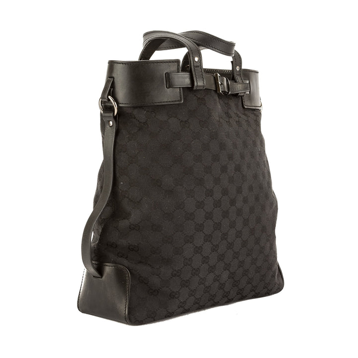 G*G Brown Leather GG Monogram Canvas Tote Bag (Pre Owned)