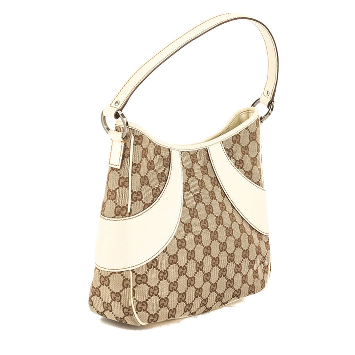 G*G White Leather GG Monogram Canvas Tote Bag (Pre Owned)