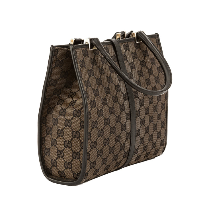 G*G Black Leather GG Monogram Canvas Jackie Tote (Pre Owned)
