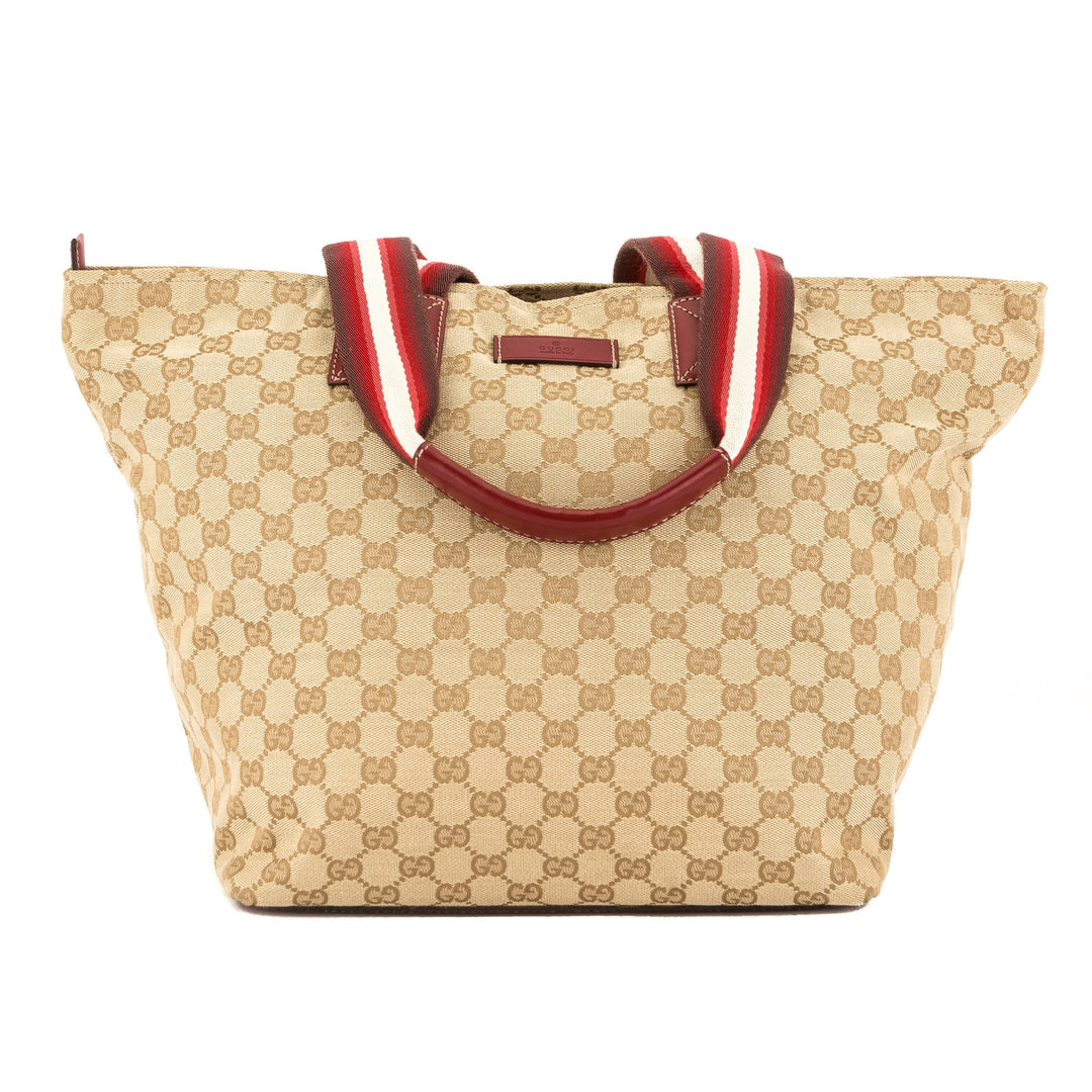 G*G GG Monogram Canvas Web Tote Bag (Pre Owned)