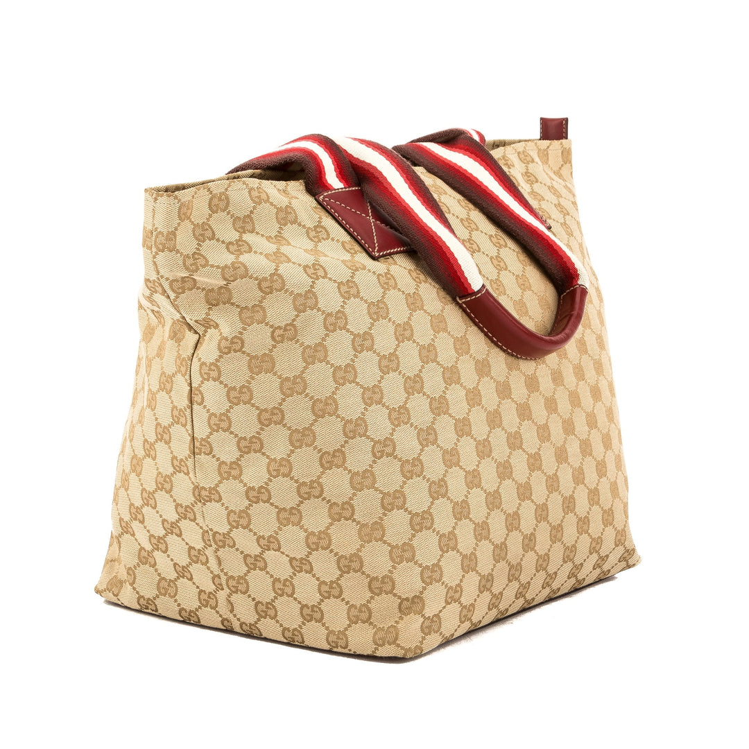 G*G GG Monogram Canvas Web Tote Bag (Pre Owned)