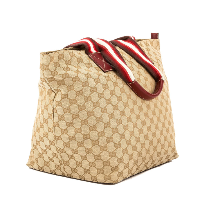 G*G GG Monogram Canvas Web Tote Bag (Pre Owned)