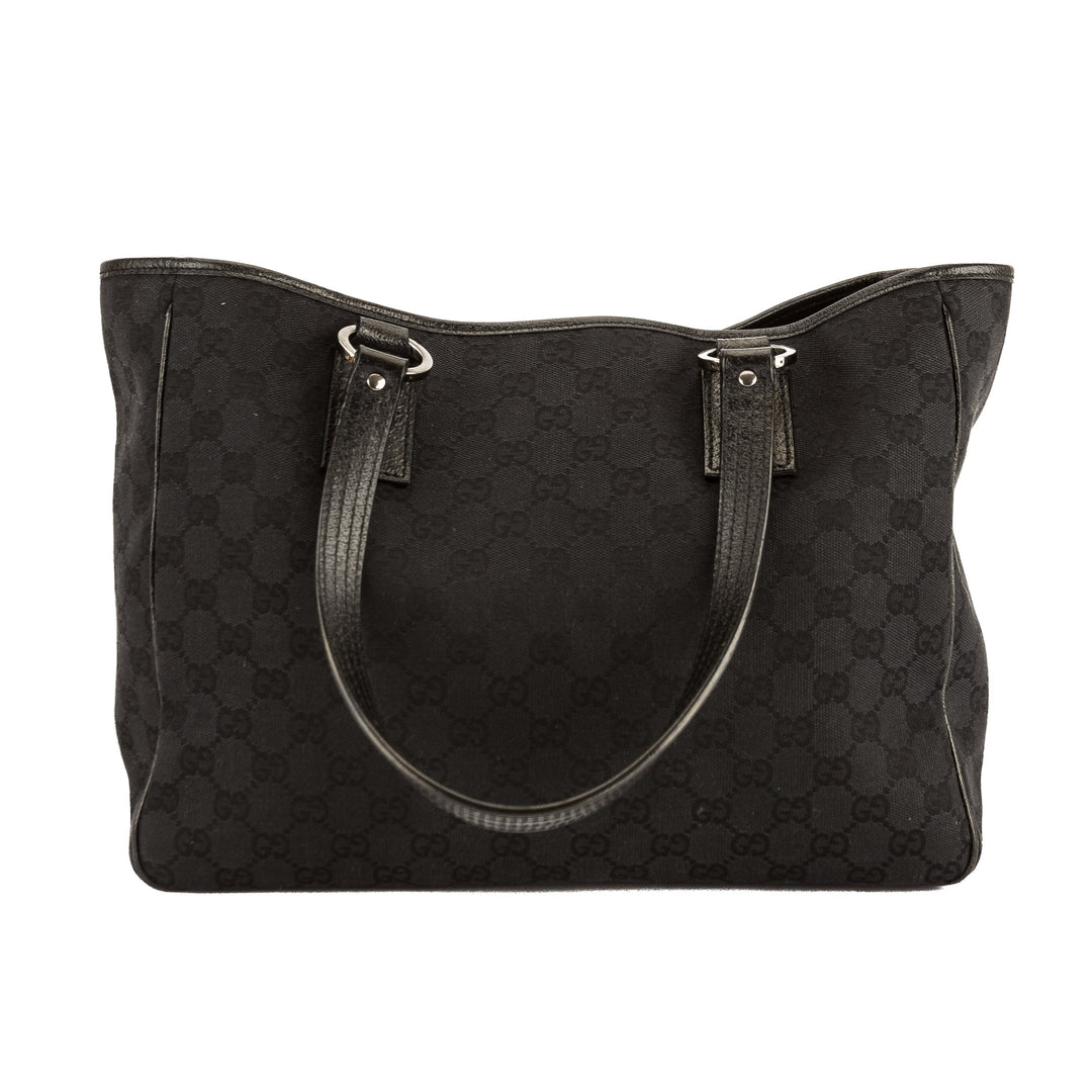 G*G Black Leather GG Monogram Canvas Tote Bag (Pre Owned)