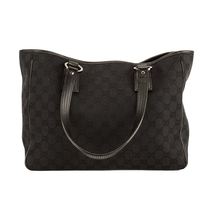 G*G Black Leather GG Monogram Canvas Tote Bag (Pre Owned)