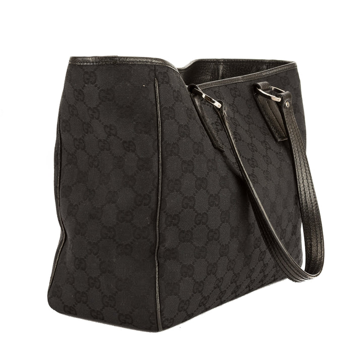G*G Black Leather GG Monogram Canvas Tote Bag (Pre Owned)