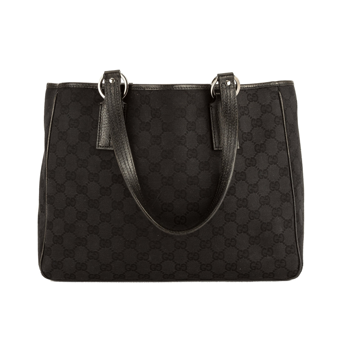 G*G Black Leather GG Monogram Canvas Tote Bag (Pre Owned)