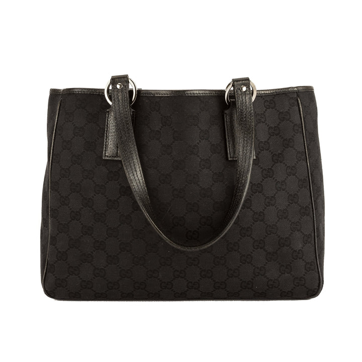 G*G Black Leather GG Monogram Canvas Tote Bag (Pre Owned)