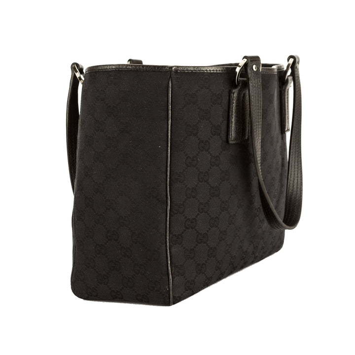 G*G Black Leather GG Monogram Canvas Tote Bag (Pre Owned)
