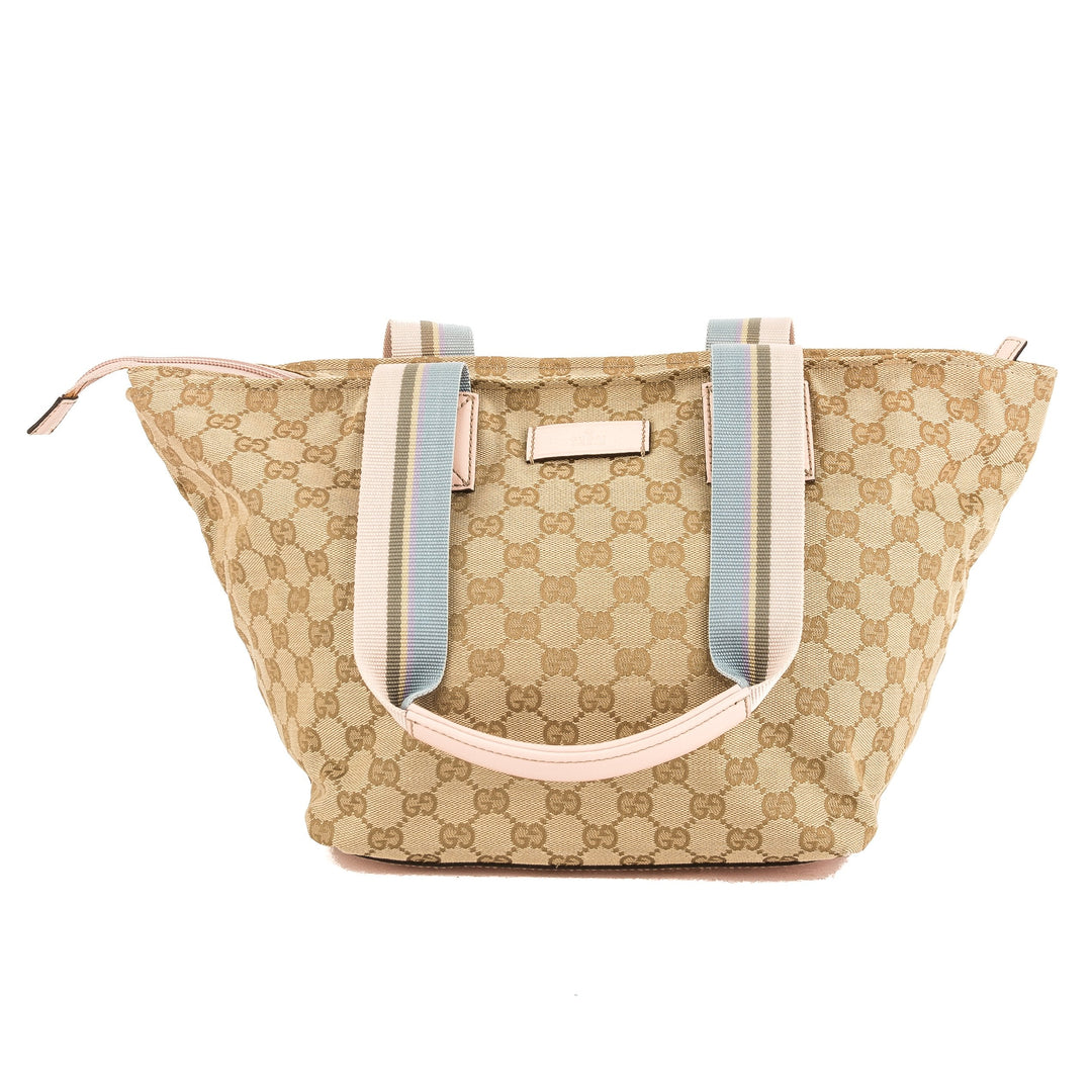 G*G Pink Leather GG Monogram Canvas Web Tote Bag (Pre Owned)
